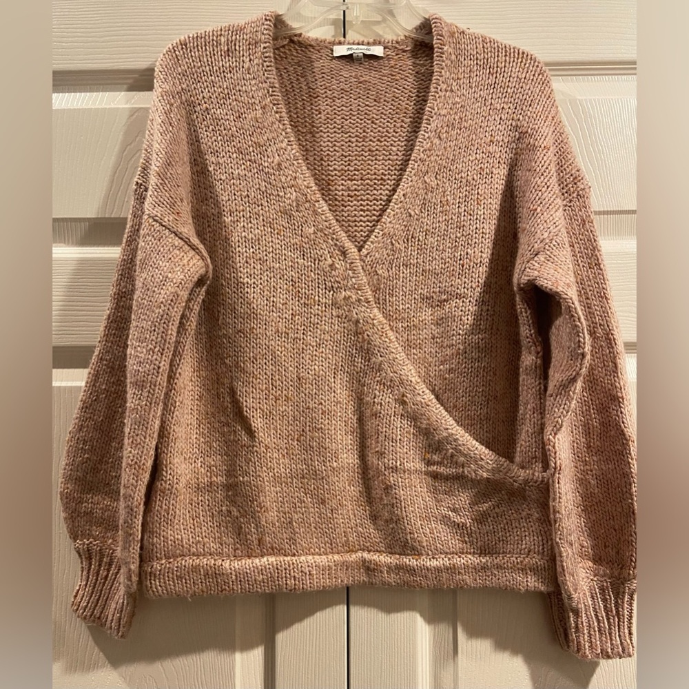 Madewell Loose Knit Pinkish V Neck Mock Wrap long Sleeve Sweater Sz S